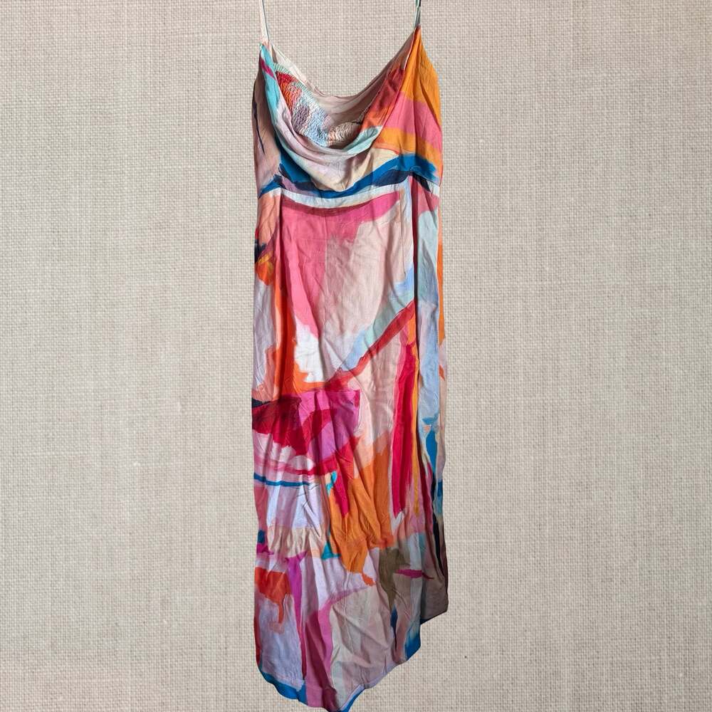 Anthropologie Abstract Dress Painterly Y2K Cowl Neck Midi - 8 - Picture 9 of 12